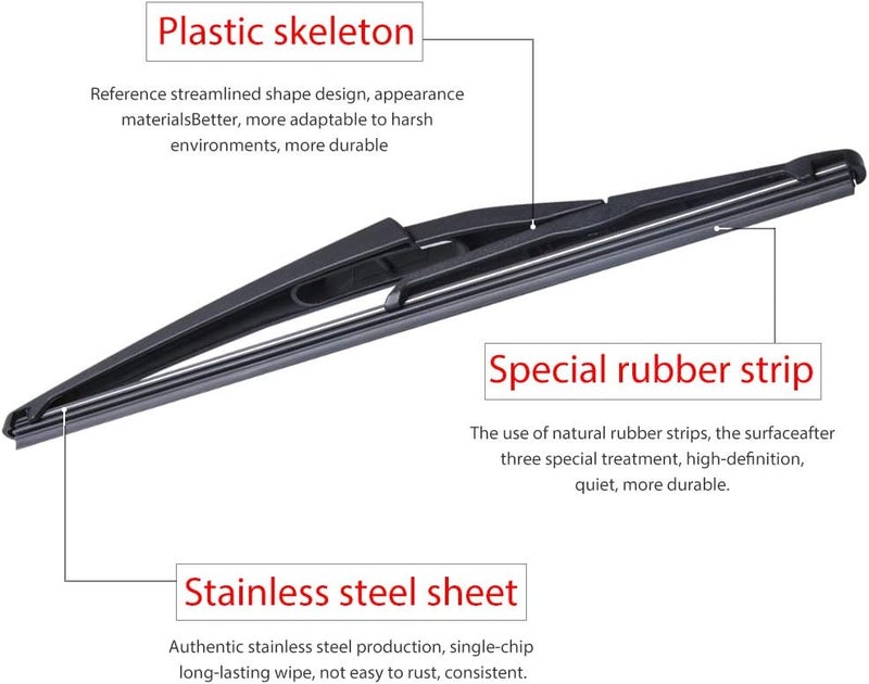 OTUAYAUTO 12" Rear Wiper Blade H301- Replacement for Nissan Rogue 2008-2023 Pathfinder 2013-2020 Juke 2011-2017 Kicks 2018-2023 Back Windshield Wiper Blade (12-J) - Image 3
